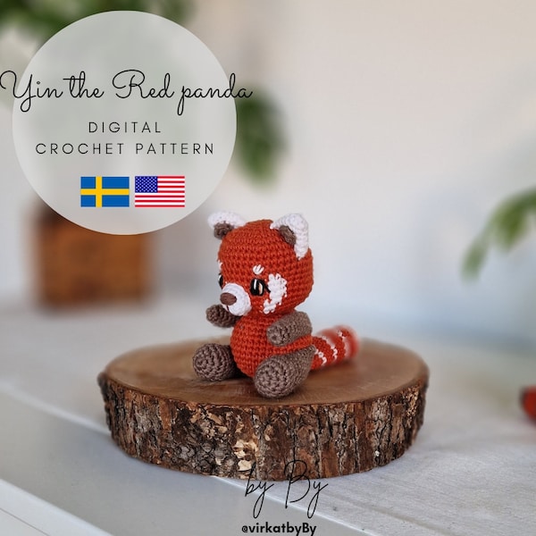 PDF Crochet pattern Yin the Red Panda US-terms stroller chain / virkmönster Röd Panda Yin barnvagns hänge