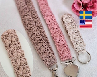 Keychain/pacifier clip (wristlet/lanyard) PDF Crochet Pattern 2 in 1 lovely structure/ virkmönster nyckelband & nappband/napphållare &quot;Alea&quot;