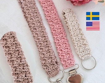 Keychain/pacifier clip (wristlet/lanyard) PDF Crochet Pattern 2 in 1 BEGINNER friendly/ virkmönster nyckelband & nappband/napphållare &quot;Juni&quot;