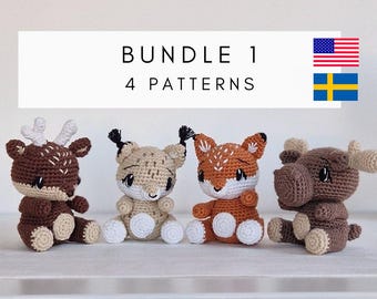 BUNDLE 1 - 4 Patterns (US + SE terms only) Forest Animals (fox, reindeer, lynx, moose) / virkmönster skogens djur paket