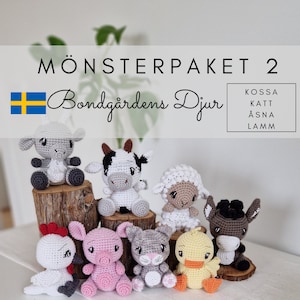MÖNSTERPAKET 2! 4 mönster Bondgårdens djur virkmönster (kossa, katt, åsna, lamm) ONLY Swedish