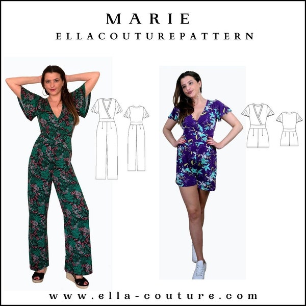 Marie Jumpsuit pattern  with cap sleeve Size:  32-54 (EU) , 2-24 (US) , 4-26 (UK)