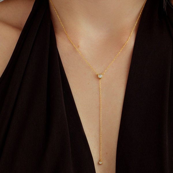 Diamond Lariat Necklace - Etsy