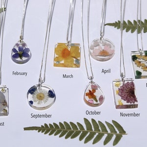 Birth Stone Birth Flower Resin Necklace