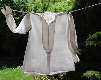Shirt Hungarian Transylvanian Organic Linen Folk Costume Man Men Ethnic Shirt from Canvas Old Rustic Handmade Farmhouse Fabric