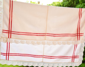Leinen Tischdecke 46 "x 52" Ungarische Tischdecke Blume Baumwolle Spitze Antik Vintage Romantische Wohnkultur Handgemacht Gewebt Bauernhaus Land