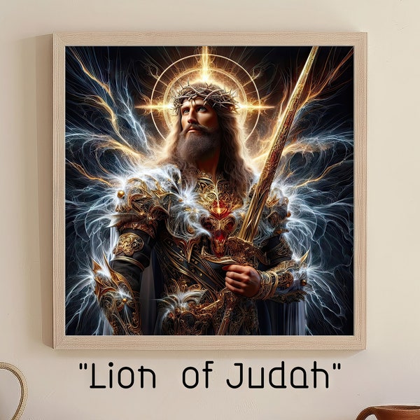 Lion of Judah 12"x12" print, Jesus is King Christian Artwork, Hi resolution detailed Fine Art print, Unframed Professional art print