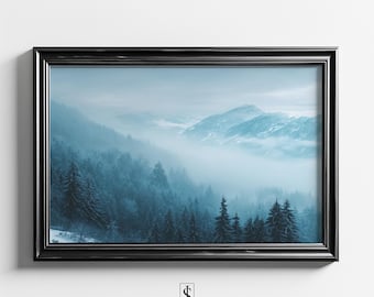 Foggy Pine Forest Printable | Minimalist Scandinavian Mountain Art (Digital Download)