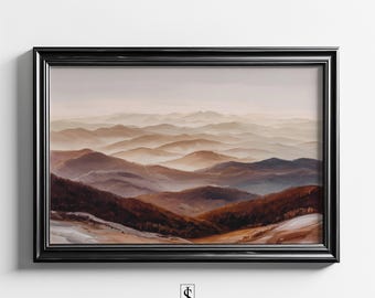 Warme gouden berglagen muurkunst | Afdrukbaar winterlandschap (digitale download)