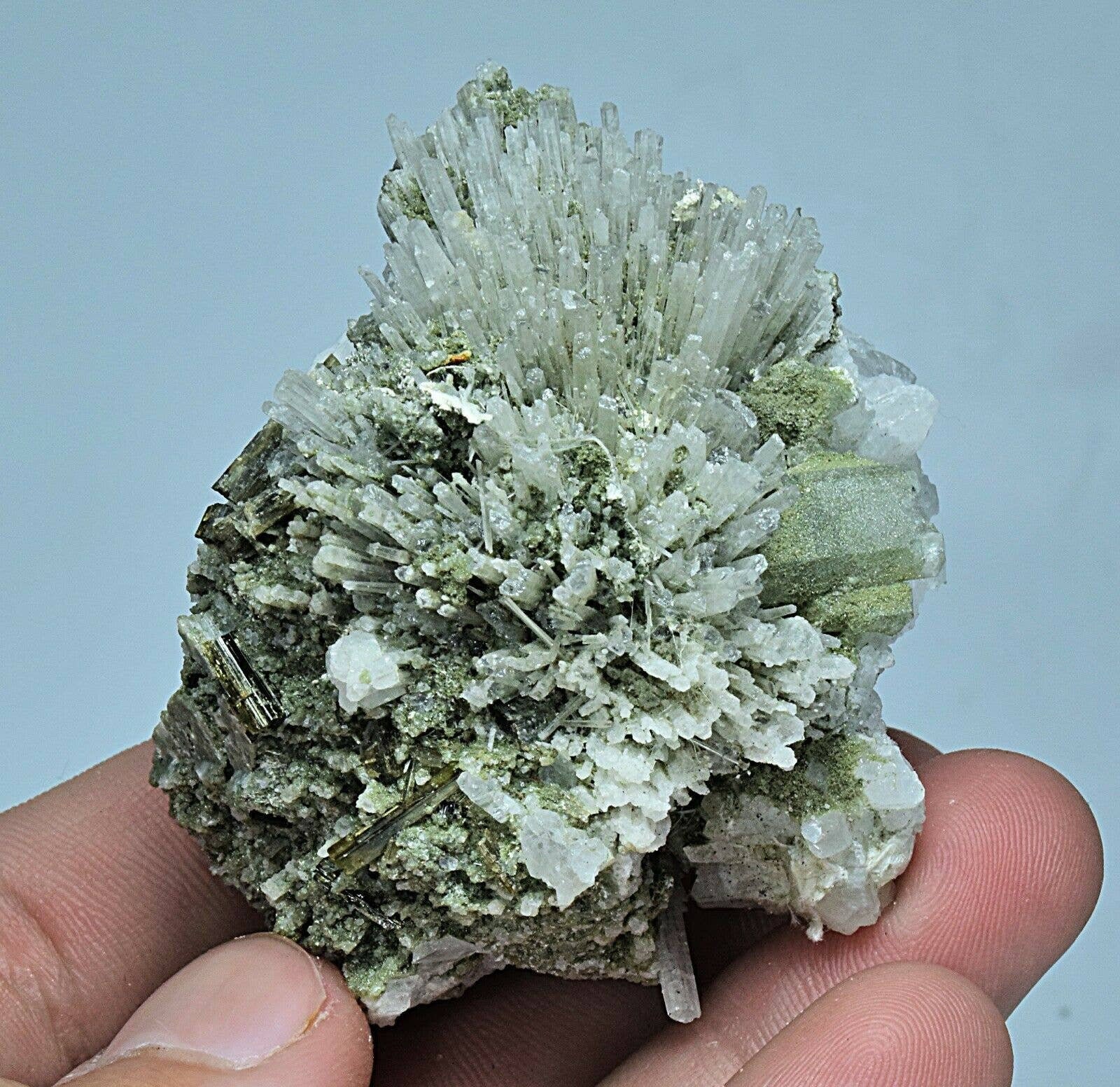 110 Gram Rare Scolecite Crystals Cluster with Epidote, Quartz and Calcite @PAK