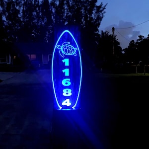 Personalized Solar House number sign, Solar light up RGB sign, address sign, personalized house number sign, turtle sign, beach sign