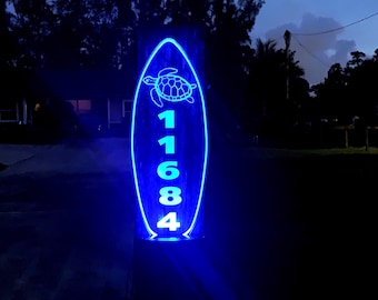 Personalized Solar House number sign, Solar light up RGB sign, address sign, personalized house number sign, turtle sign, beach sign
