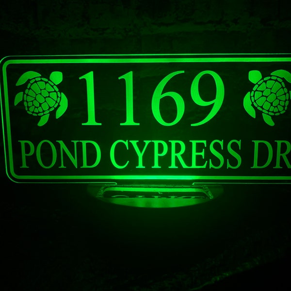 Personalized Solar Address number sign, Turtle sign, Solar, house number sign, beach,  LED