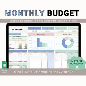 Monthly Budget Planner for Google Sheets | Monthly Budget Tracker | Monthly Budget Spreadsheet | Paycheck Budget Tracker | Biweekly Budget