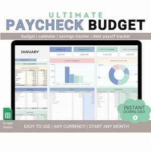 Ultimate Paycheck Template for Google Sheets | Monthly Budget Planner | Paycheck Budget Tracker | Biweekly Budget | Weekly Budget Tracker