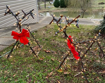 Metal rebar reindeer and tree art
