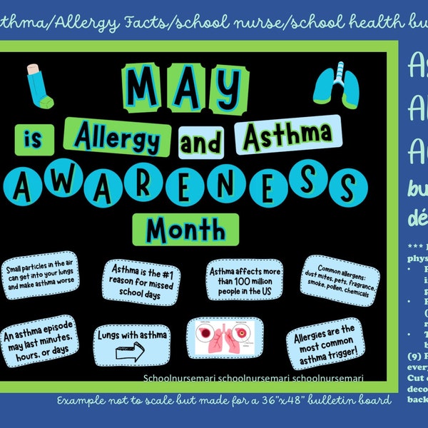 Allergy/Asthma Facts for May bulletin board/door decor kit for nurses' office, school health/doctor office decor instant download (PDF)