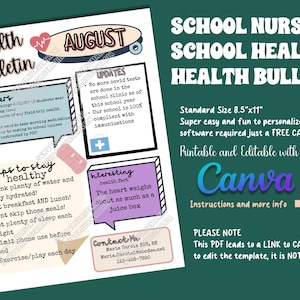 Editable Health Bulletin/Newsletter for School Nurse/School Health/Healthcare office, Canva Link PDF