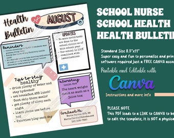 Editable Health Bulletin/Newsletter for School Nurse/School Health/Healthcare office, Canva Link PDF