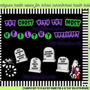 Beetlejuic3 Halloween/October health bulletin board/door decor kit for nurses&#39; office, school health, teacher decor instant download (PDF)