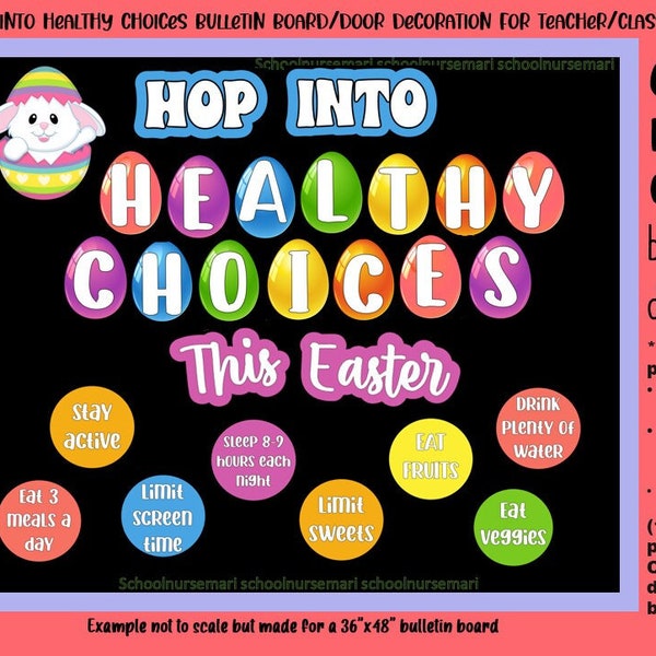 Easter- Hop into health choices bulletin board/door decor kit for nurses' office, school, teacher decor instant download (PDF)