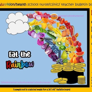 Voeding/gezondheid/regenboogprikbord/deurdecorkit voor verpleegsterskantoor, school, lerarendecor direct downloaden (PDF)