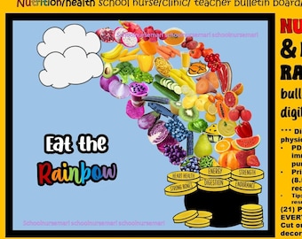 Nutrition/health/rainbow bulletin board/door decor kit for nurses&#39; office, school, teacher decor instant download (PDF)