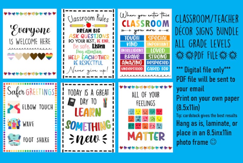 Classroom/teacher Wall Decor PDF Bundle for All Grade Levels - Etsy