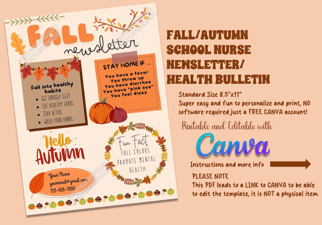 Editable Fall/autumn Health Bulletin/newsletter for School Nurse/school ...