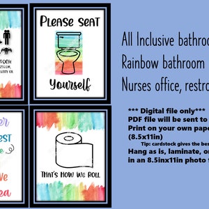 Bathroom signs, colorful décor nurses office restroom, school health, teacher restroom wall/door (PDF)