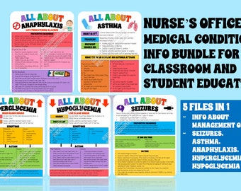 Nurse's Office/School Nurse medical condition information for classrooms, office, field trips and more 5 in 1 BUNDLE (PDF)