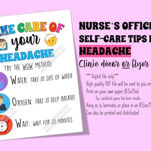 Nurse&#39;s Office/School Nurse Self Care tips for students and kids for HEADACHE