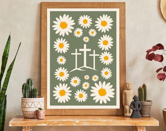 Floral Calvary Cross Printable Wall Art | Christian Faith Home Decor (Digital Download)