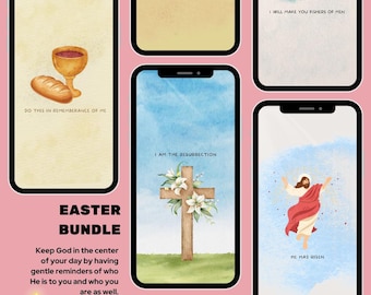 Christian Resurrection Phone Wallpaper Bundle, He Is Risen Easter Background, Jesus Christ - (Digital Download)