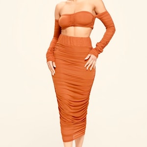 Dara Ruched Skirt Set (Rust)