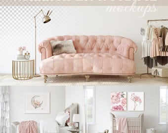 ROSIE&#39;S NURSERY wall & frame mockups | Adjustable frames | Blank wall | Interior mockup