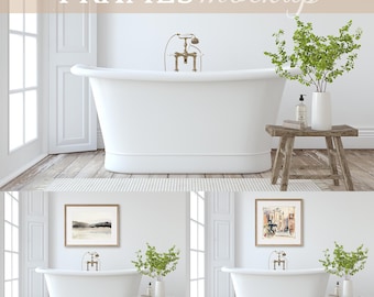Bathroom Frames Mockup: 6 Adjustable PSD PNG Frames (Digital File)