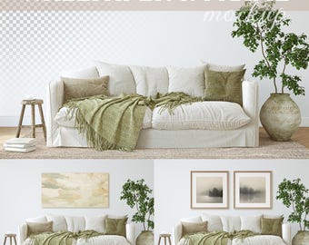 Living Room Wall Mockup: Adjustable Frames, Interior Scene (Digital Download)
