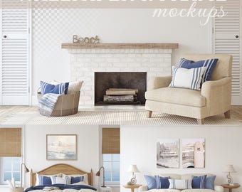 COASTAL HOME wall & frame mockups | Adjustable frames | Blank wall | Interior mockup