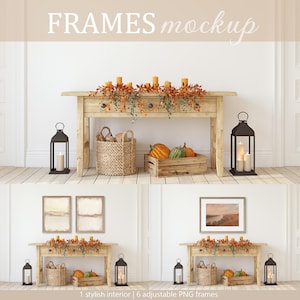 HERBST DEKOR Rahmenmockup | 6 PSD Rahmen | Verstellbare Rahmen | Leere Wand | Innen Mockup