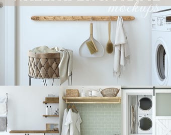 Laundry Room Frame Mockup: Interior Wall Art (PSD, JPG)
