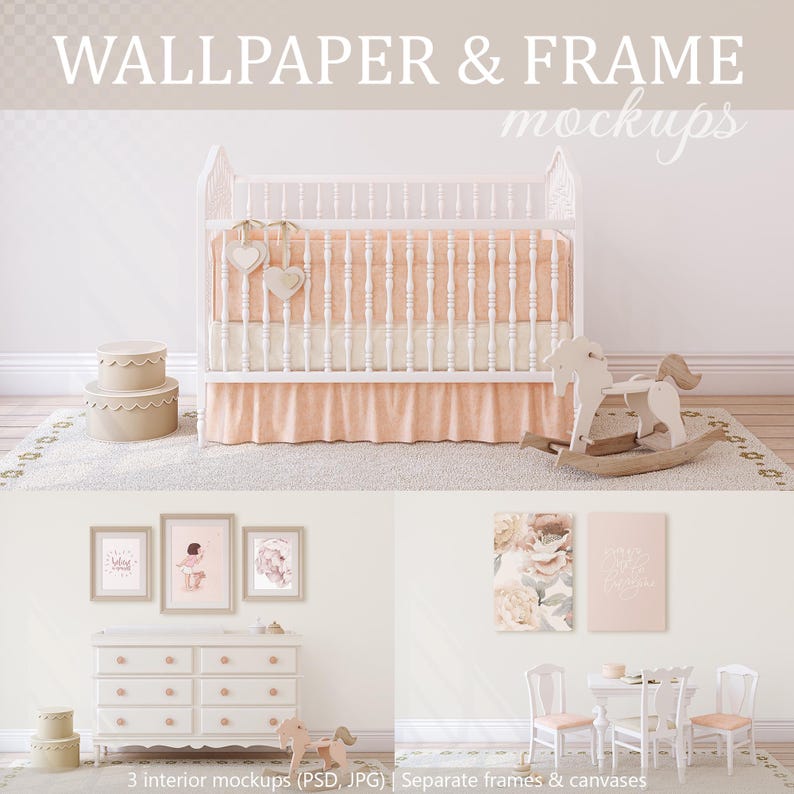 PINK NURSERY Wall & Frame Mockups | Adjustable Frames | Blank Wall ...