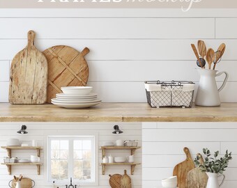 FARMHOUSE KITCHEN  frame mockups | Adjustable frames | Blank wall | Interior mockup
