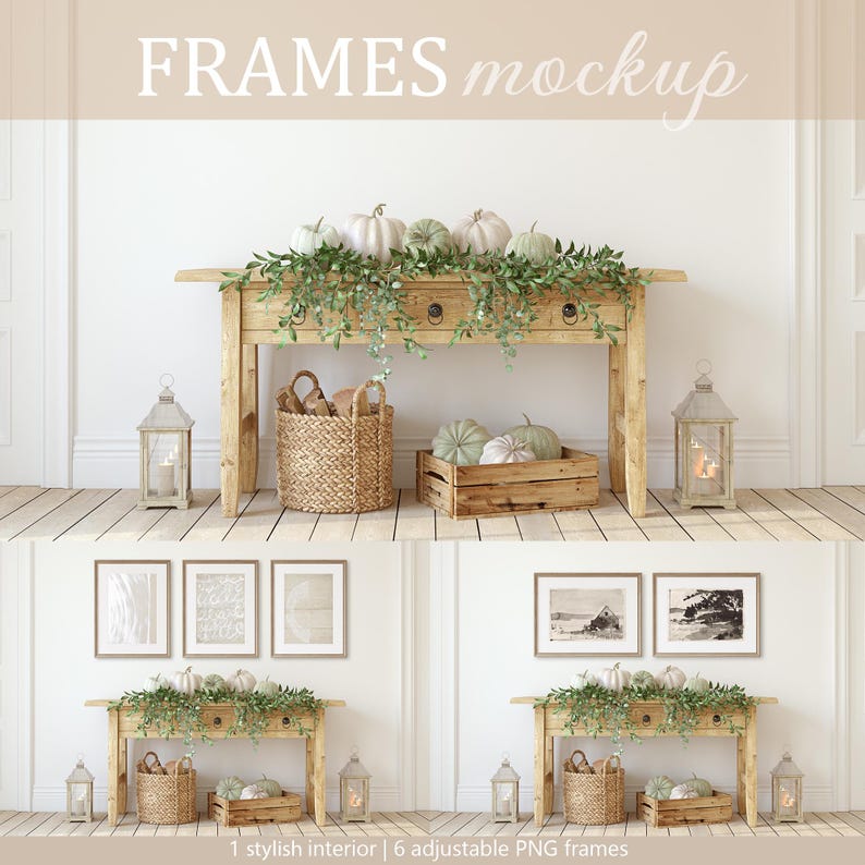 FALL DECOR Frame Mockup 6 PSD Frames Adjustable Frames Blank Wall