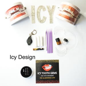 Icy Tooth Gem Kit with UV LED Light – 10 Colorful Crystals, Dental Adhesive, Unisex Smile Kit, At-Home Teeth Jewelry, Instructions Included