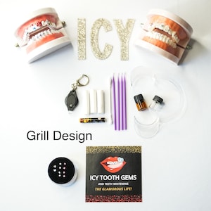 Grill Tooth Gem Kit – 8 Colorful Crystals, UV LED Light, Dental Adhesive, Microfiber Brush, Instructions, Unisex Smile Kit, Bride Gift