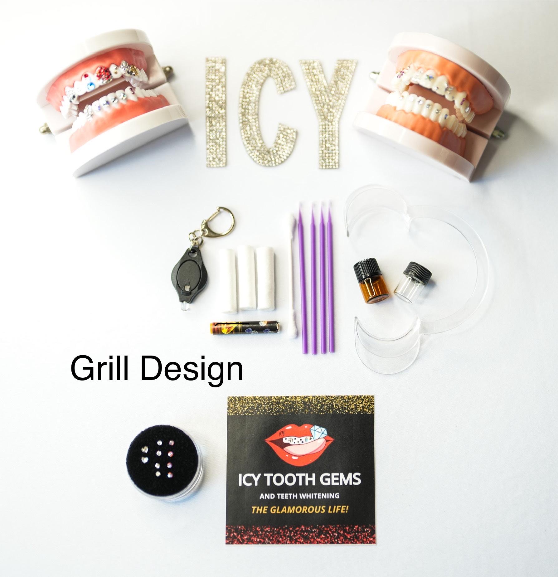 Grill Tooth Gem Kit – 8 Colorful Crystals, UV LED Light, Dental