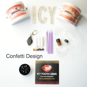 DIY Tooth Gem Kit - 14 Colorful Confetti Gems, UV LED Light, Dental Adhesive, Instructions, Unisex Smile Kit, Home Teeth Jewelry, Gift Idea