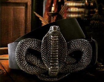 Cobra Snake Leather Belt + Buckle