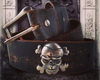 Skull and Crossbones Leather Belt